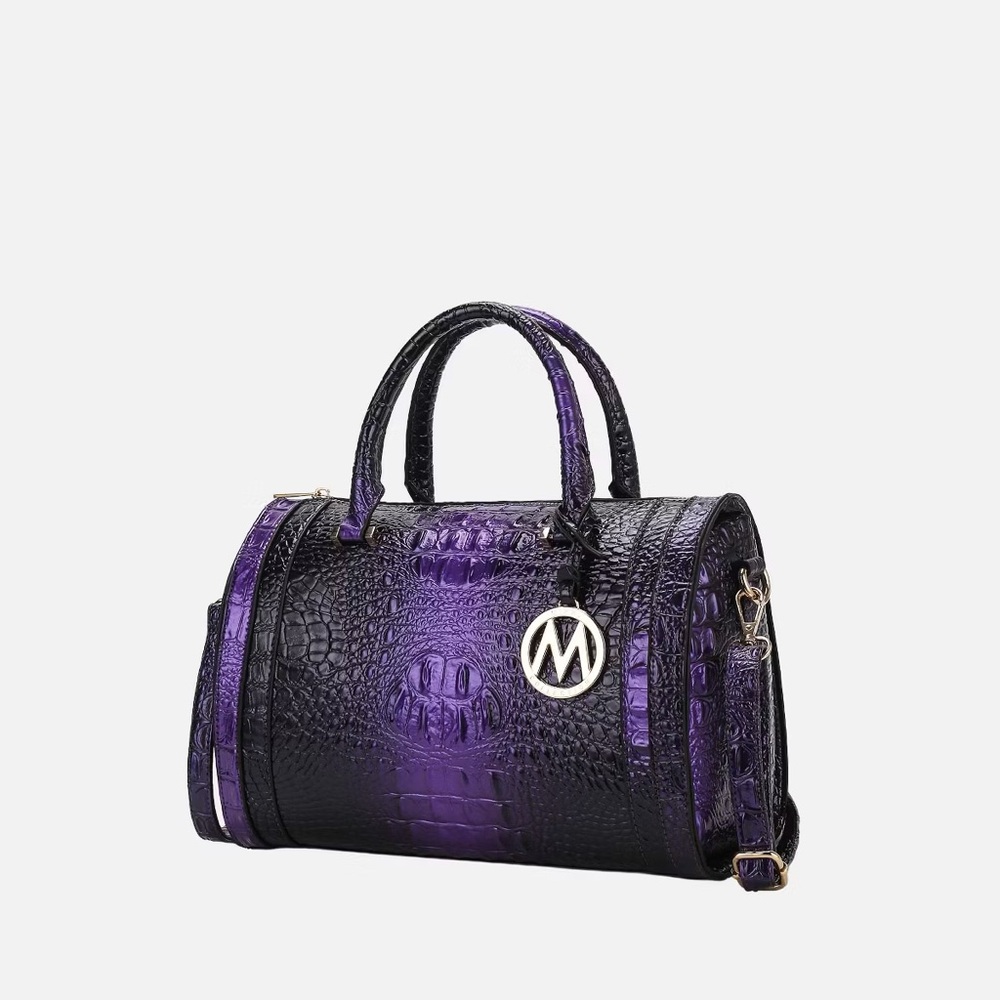 Purple and Black Croc-Embossed Handbag